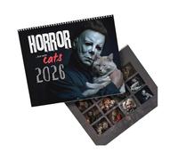 2026 Halloween Horror Movie & Cats Wall Calendar, Halloween Horror Calendar Spooky Monthly, Spiral Bound Horror Wall Calendar, Good Gift for Horrorfilm Enthusiasts (2pcs)