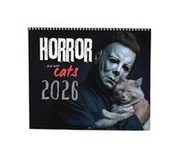 2026 Halloween Horror Movie & Cats Wall Calendar, Halloween Horror Calendar Spooky Monthly, Spiral Bound Horror Wall Calendar, Good Gift for Horrorfilm Enthusiasts (1pcs)