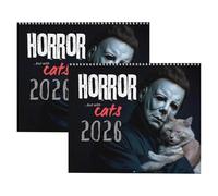 2026 Halloween Horror Movie & Cats Wall Calendar, Horror cat calendar, Spooky Cat Humor Art, 11"x8.5", Monthly Planner Wall, Spiral Bound, Horror collection Halloween decorations (2pcs)