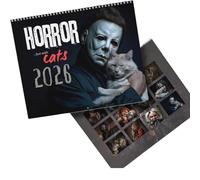 2026 Halloween Horror Movie & Cats Wall Calendar, Horror cat calendar, Spooky Cat Humor Art, 11"x8.5", Monthly Planner Wall, Spiral Bound, Horror collection Halloween decorations (1pc)