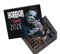 2026 Halloween Horror Movie & Cats Wall Calendar,Monthly Planner Wall with Thick Paper, Spooky Feline Art, 11x8.5 Inch, Spiral Bound,Gift for Horror Fans & Cat Lovers (1pcs)