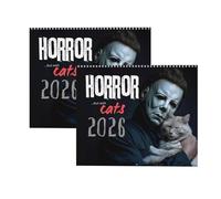 2026 Halloween Horror Movie & Cats Wall Calendar, Spooky Feline Collection Calendar, 12 Monthly Planner Wall, Silent Terror Art Calendars, 11"x8.5" Fear Theme Cat Calendar for Home Office (2pcs)