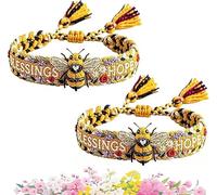 2026 Handmade Honey Bee Woven Bracelet,Honey Bee Adjustable Bangle Bracelet,Blessings & Hope,Bee Bracelet for Women,Bee Flower Woven Bracelet,Cute Floral Animal Jewelry Gift (2 Pcs)