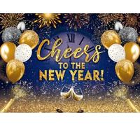 2026 Happy New Year Backdrop 7x5ft Royal Blue Gold Glitter Fireworks Champagne Photography Background Cheers to The New Year Banner for Hello 2026 NYE Party Supplies (7x5FT: 84x60 inch)