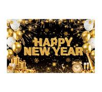 2026 Happy New Year Banner JynxtoyZeal Black Gold Theme Backdrop New Years Banner Christmas Party Decorations Backdrop Photo Booth New Year's Party Decorations 110 x 180cm