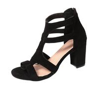 2026 Heels Pointed Toe Open Sandals with Crisscross Straps and Chunky Heels Fashionable High Heeled European Style for Women (Black, 5)