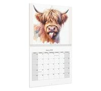 2026 High/land Cow Calendar, Rustic Farmhouse Wall Art Monthly Planner, 12-month 2026 Calendar with Adorable High/land Cows Artwork, for Scottish Cow Lovers' Home Displays, Farmhouse-style Living Room