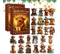 2026 Highland Cow Advent Calendars, 24 Days Highland Cow Figurine Advent Calendars, 3D Acrylic Christmas Tree Hanging Decor for Home, Kids and Adults Holiday Celebration (B-2PCS)