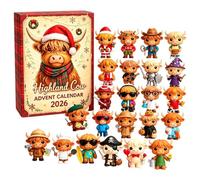2026 Highland Cow Christmas Golf Advent Calendar, 24 Days 3D Plastic Figure | 24 Numbered Compartments with Golf-Themed Mini Cow Figurines for Farmhouse Mantel Shelf Tiered Tray Holiday Decor