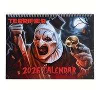 2026 Horror-Themed Wall Calendar - "TERRIFIER" Design with Clown & Blood-Splattered Theme, Spooky Home Decor for Halloween & All Seasons, Halloween Decorations