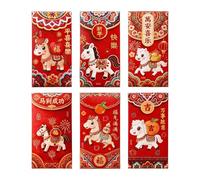2026 Horse Year Embroidered Red Envelope, 3D Embossed Horse Design, Coated Paper, 6 Pieces Chinese Red Envelopes, Lunar New Year Money Packets, Festive and Luxurious Look, for Family Friends