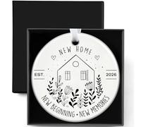 2026 House Warming Gifts with Gift Box, Circle Ceramic Keepsake Ornament, New Home Gifts for Couples Women Colleagues and Teacher, New Beginning Keepsake Home Decoration for Indoor Outdoor