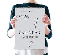 2026 Humorous Wall Calendar, Spiral Binding Full-Year Planner, Bold Font Hand-Drawn Doodle Design, Creative Monthly Organizer, Funny Desk Scheduling Calendar For Home Office Classroom