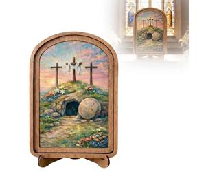 2026 Inspirational Resurrection Table Sculpture Biblical Decoration for House Church Devotional (Yellow, 18 cm)