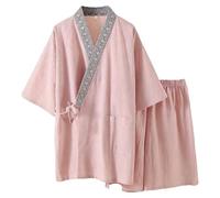 2026 Janpanese Sleepwear Plus Size Japanese Style Lightweight/Summer Kimono Short Sleeve Pajama with Shorts for Home & Sauna Wear (XL) Pink