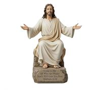 2026 Jesus Open Arms Blessing Statue with Bible Verse Base I Am with You Always Resin Christian Figurine Sculpture Inspirational Religious Home Decor for Desk Mantel Prayer Room