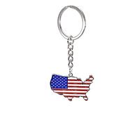 2026 Keyring American Flag Independence Day Alloy Keychain Red White Blue Flag Color USA Map, silver, One Size