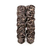 2026 Knee High Boots Women Women's Fashion Pointed Toe Chunky Heel Stacked Folded Over Thigh with Leopard Print Design for Casual Party Travel (Gold, 8.5)