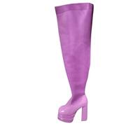 2026 Knee High Boots Women Woolen Round Head Thick Heel Over for Women's Large Size Thermal Insulation Elastic Socks and Long Sleeve (4) Hot Pink