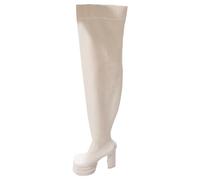 2026 Knee High Boots Women Woolen Round Head Thick Heel Over for Women's Large Size Thermal Insulation Elastic Socks and Long Sleeve (White, 4.5)