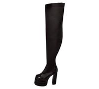 2026 Knee High Boots Women Woolen Round Head Thick Heel Over for Women's Large Size Thermal Insulation Elastic Socks and Long Sleeve (Black, 5)