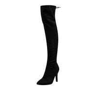 2026 Ladies Snow Boots Fashion Autumn and Winter Women Over The Knee High Pointed Toe Heel Solid Color Black Suede Comfortable Style (Black, 7)