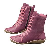 2026 Ladies Snow Boots Mid-Calf Ankle Retro Shoes Chunky for Women Shorts Leopard Women's (Red, 5)