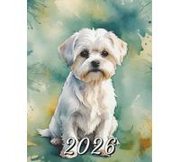 2026: Large Monthly Calendar Planner - Watercolor Maltese Dog
