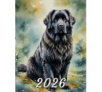 2026: Large Monthly Calendar Planner - Watercolor Newfoundland Dog