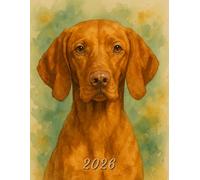 2026: Large Monthly Calendar Planner - Watercolor Vizsla Dog
