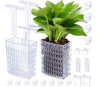 2026 Latest Upgraded Aquarium Plant Holder Adjustable Height with Extendable Hook and Suction Cup for Fish Tank Aquaponic Plant Cultivation and Aquascape Accessories Decorations (2 Pack) Transparent