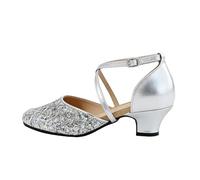 2026 Latin Dance Shoes with Soft Sole, High Heels, Flexible Footwear for Standard Dance, Tango, Performance and Exercise, silver, 6 UK