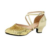 2026 Latin Dance Shoes with Soft Sole, High Heels, Flexible Footwear for Standard Dance, Tango, Performance and Exercise, gold, 6 UK