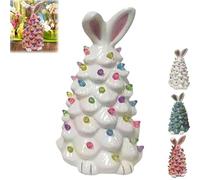 2026 Lighted Easter Bunny Resin Tabletop Tree, 9.6inch Pre-lit Rabbit Tr-e-e Figurines With Colorful Lamp Beads And Bunny Ear Top, Easter T-ree Decor Gifts (white)