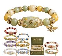 2026 Limited Edition Blessing Birds Bracelet with Premium Gift Box, Bracelet with Pink Multicolor Beads Elastic Stretch, Bee Hummingbird Blessing Bracelets for Women Elastic Gemstone Beaded Bracelet