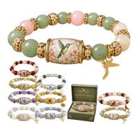 2026 Limited Edition Blessing Birds Bracelet with Premium Gift Box, Bracelet with Pink Multicolor Beads Elastic Stretch, Bee Hummingbird Blessing Bracelets for Women Elastic Gemstone Beaded Bracelet