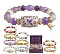2026 Limited Edition Blessing Birds Bracelet with Premium Gift Box, Bracelet with Pink Multicolor Beads Elastic Stretch, Bee Hummingbird Blessing Bracelets for Women Elastic Gemstone Beaded Bracelet