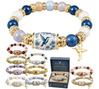 2026 Limited Edition Blessing Birds Bracelet with Premium Gift Box, Bracelet with Pink Multicolor Beads Elastic Stretch, Bee Hummingbird Blessing Bracelets for Women Elastic Gemstone Beaded Bracelet