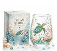 2026 Limited Edition Honey Bee Garden Glass Tea Cup, 14 oz Embossed Floral Coffee Mug, Hot Cold Drinking Glasses, Cute Bees Lover Gifts for Women Mom Grandma (D Sea Turtle)