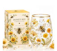 2026 Limited Edition Honey Bee Garden Glass Tea Cup, 14 oz Embossed Floral Coffee Mug, Hot Cold Drinking Glasses, Cute Bees Lover Gifts for Women Mom Grandma (A Bee)