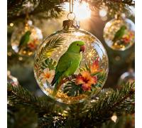 2026 Marine & Forest Life Glass Decoraton Collection, Vivid Handcrafted 3D Animal Ornament, Sparkling Crystal Ball for Christmas Tree, Garden Holiday Décor(Parrot)