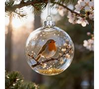 2026 Marine & Forest Life Glass Decoraton Collection, Vivid Handcrafted 3D Animal Ornament, Sparkling Crystal Ball for Christmas Tree, Garden Holiday Décor(Robin)