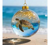 2026 Marine & Forest Life Glass Decoraton Collection, Vivid Handcrafted 3D Animal Ornament, Sparkling Crystal Ball for Christmas Tree, Garden Holiday Décor(Sea Turtle)
