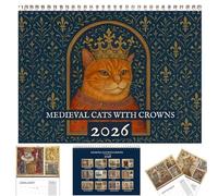 2026 Medieval Cats with Crowns Calendar Funny Cat Wall Calendar - Renaissance Style Royal Cat Paintings 12 Month Planner Gift for Cat Lovers Christmas(1pc)