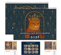 2026 Medieval Cats with Crowns Calendar Funny Cat Wall Calendar - Renaissance Style Royal Cat Paintings 12 Month Planner Gift for Cat Lovers Christmas(2pcs)