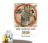 2026 Medieval Owl Calendar, Hand-Painted Wall Calendar 12-Month Planner, 12-month 2026 Calendars with Medieval Owl Art, Doubles as A Novelty Notepad And Goal Planner, for Home Decor, Office Workflow