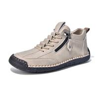 2026 Men's Casual Shoes with Side Zip Lacing Everyday All-Year Comfort Versatile Jeans Casual Trousers, beige, 9.5 UK