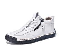 2026 Men's Casual Shoes with Side Zip Lacing Everyday All-Year Comfort Versatile Jeans Casual Trousers, White, 9.5 UK