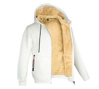 2026 - Men's Coat, Oversized Warm Fleece Lined Drawstring Hoodie, Plain Thickened Winter Pullover with Zip, Men's Sweatshirt with Print, White, M