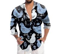 2026 Mens Easter Fashion Digital 3D Printed Long Sleeve Button Down Shirt Top, black, 3XL